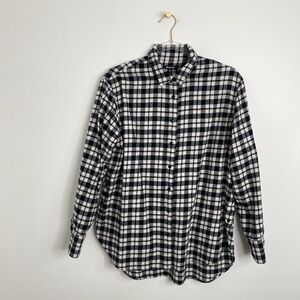 Madewell Women's Flannel Shirt Sz M Hi Low Black & White Plaid Side Buttons Top